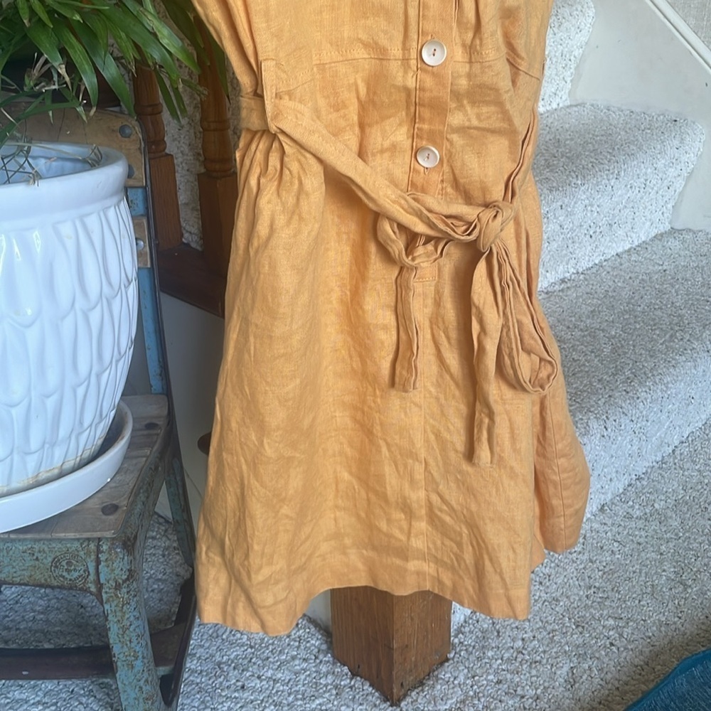 Mng Pure Linen Orange Button-Up Utility Dress Wit… - image 3